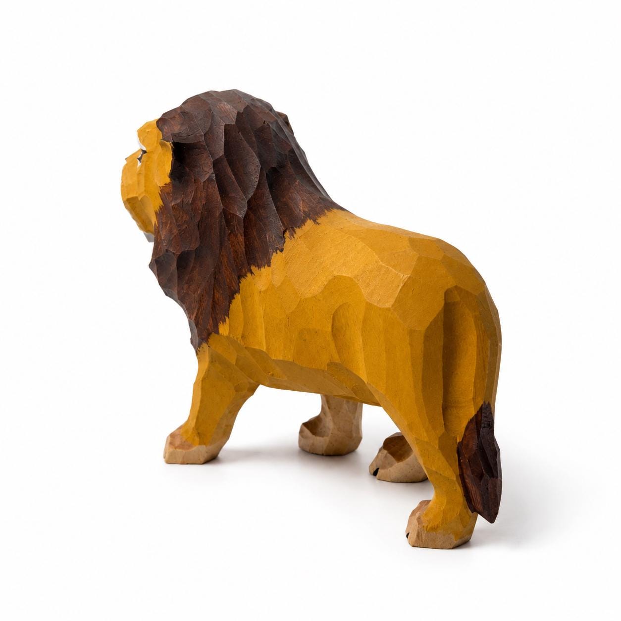 Hand-Carved Wooden Lion Figurine | Whimsical Wood Animal Sculpture | Geometric Desk Decor | Safari Lover Gift Idea
