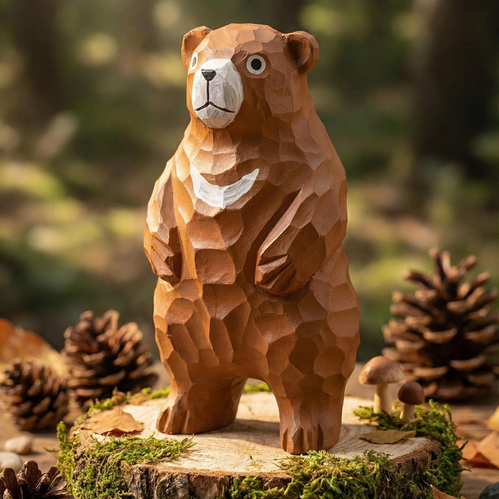 Hand-Carved Wooden Bear Figurine | Rustic Woodland Nursery Decor | Whimsical Moon Bear Sculpture | Unique Nature Lover Gift