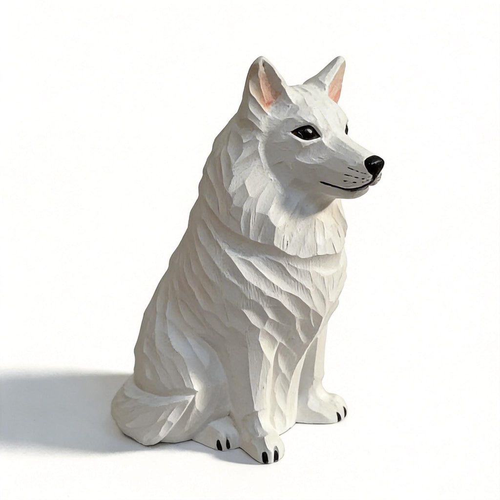Hand Carved Wooden White Dog Figurine | Rustic Farmhouse Decor | White Shepherd Sculpture | Unique Woodland Animal Lover Gift
