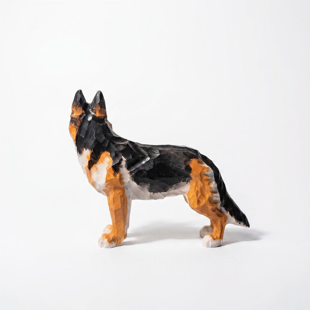 Loyal Hand Carved Wooden German Shepherd Figurine, Rustic Dog Sculpture Pet Memorial Art, Unique Gift for Dog Lover