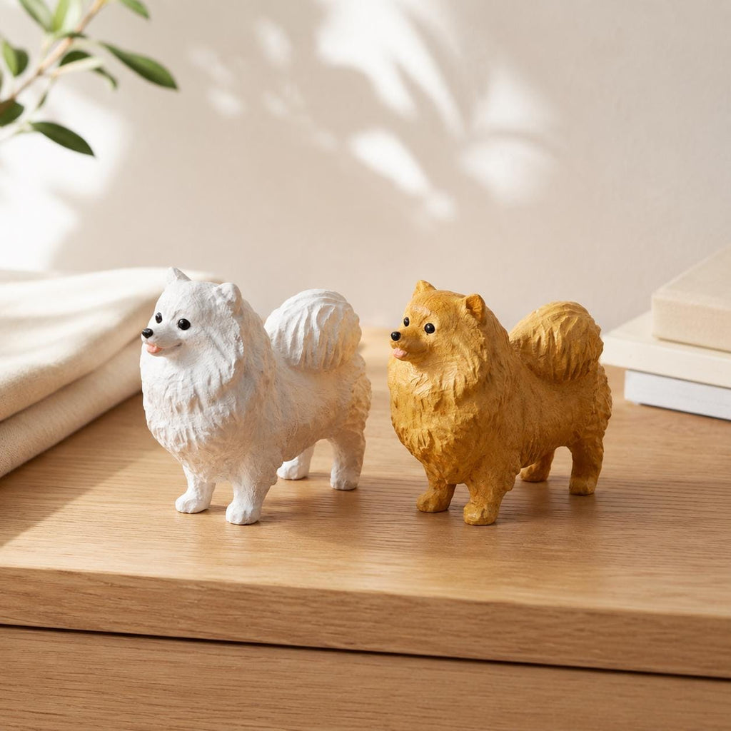 Fluffy Pomeranian Wood Carving, Cute Dog Figurine, Pet Memorial Gift, Wooden Puppy Statue, Desk Decor for Dog Lovers