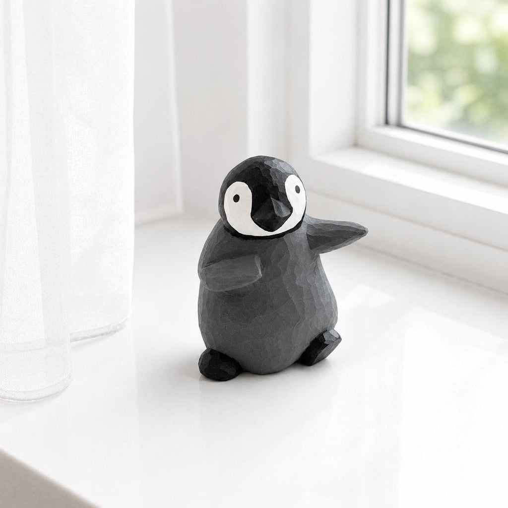 Whimsical Wooden Penguin Figurine Hand Carved Animal Decor Nursery Ornament Unique Baby Shower Gift