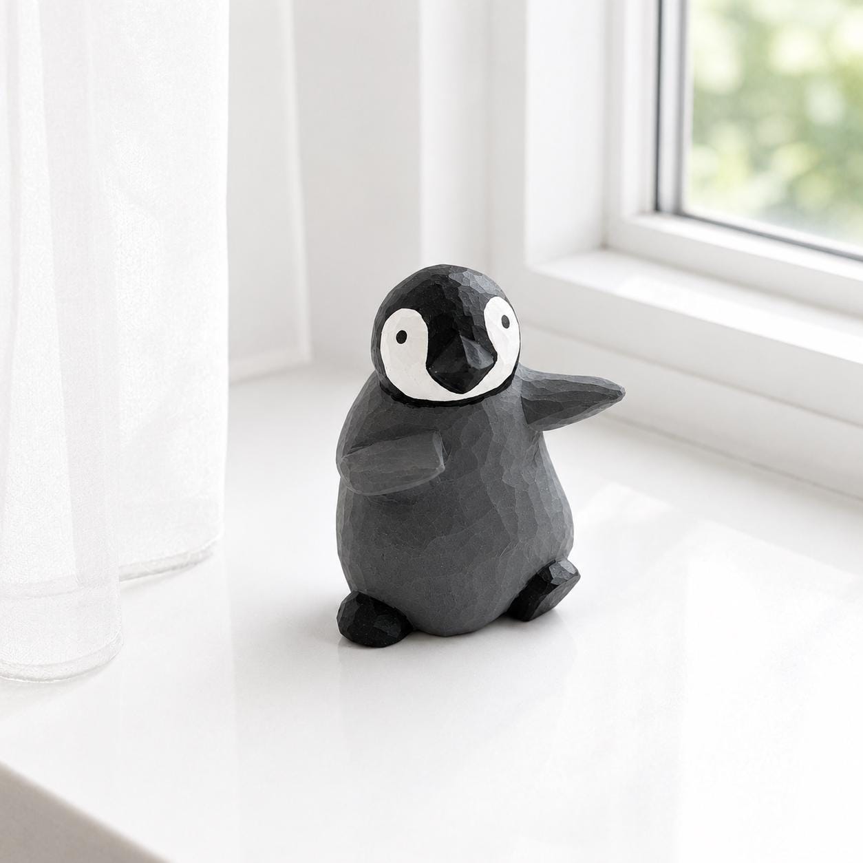 Whimsical Wooden Penguin Figurine Hand Carved Animal Decor Nursery Ornament Unique Baby Shower Gift