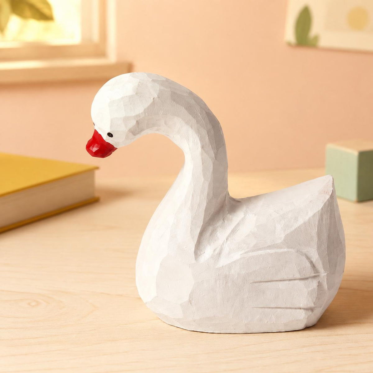 Whimsical White Wood Swan Hand Carved Bird Rustic Nursery Decor Unique Gift