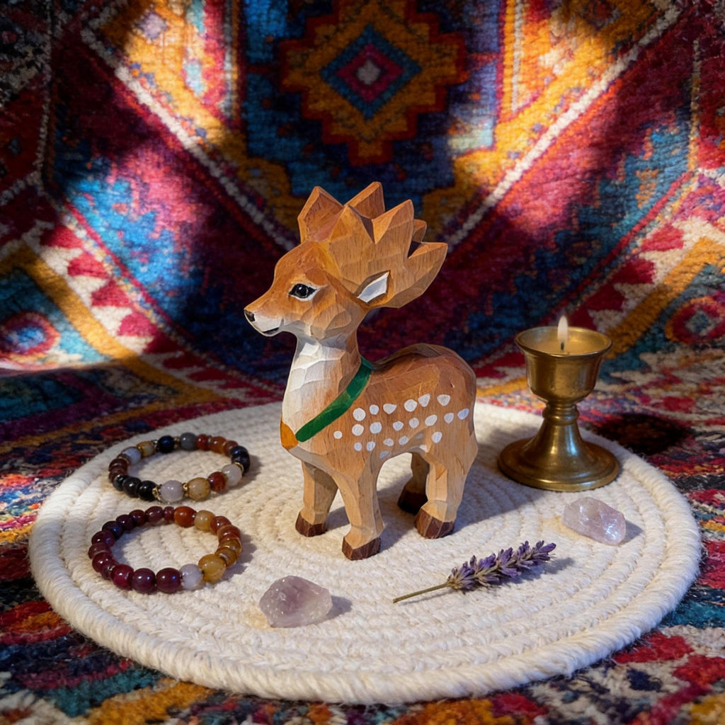 Whimsical Hand Carved Wooden Deer Miniature Woodland Animal Figurine Nursery Decor Gift for Nature Lover
