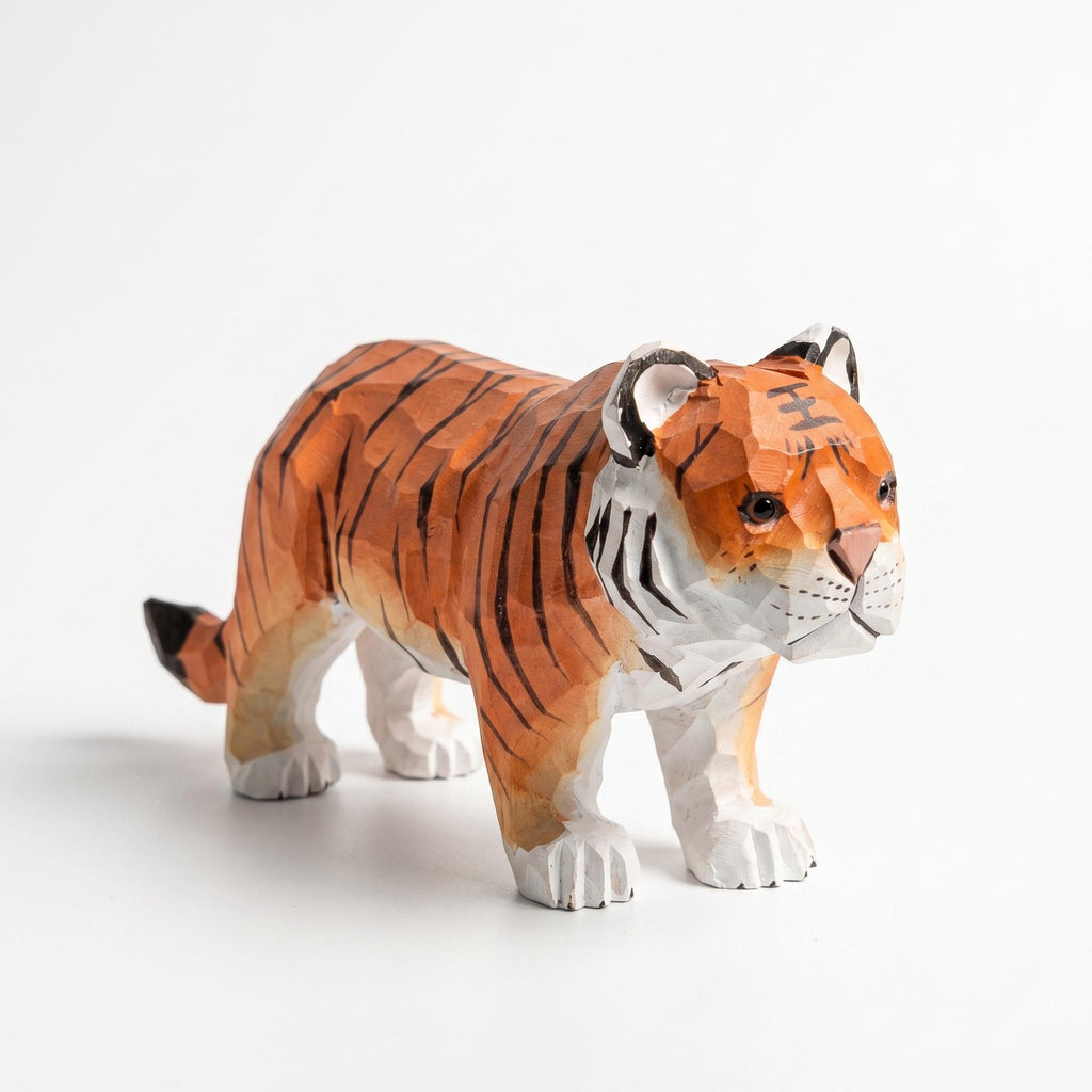 Hand-carved Wooden Big Cat Figurines Safari Animal Nursery Decor Faceted Wood Art Tiger Leopard Cheetah Statue Gift for Animal Lover