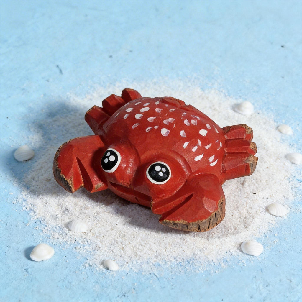Cute Red Wooden Crab Figurine Hand Carved Coastal Decor Nautical Nursery Wood Animal Sculpture Beach Lover Gift Ocean Desk Pet