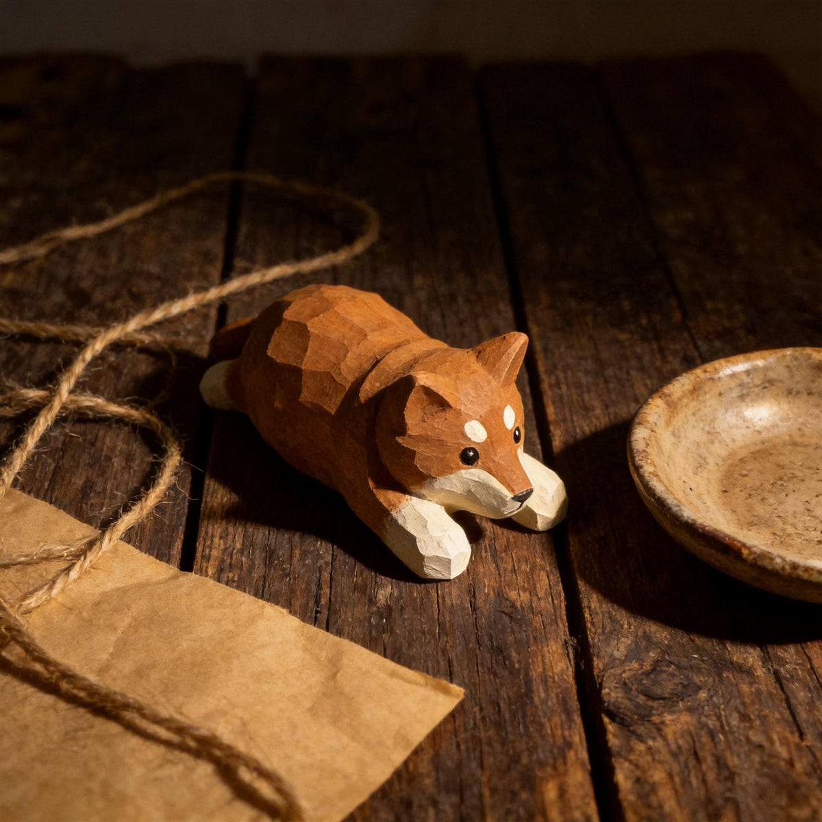Sleepy Shiba Inu Wood Carving Cute Lying Dog Figurine Handmade Desk Pet Decor Gift for Dog Lovers