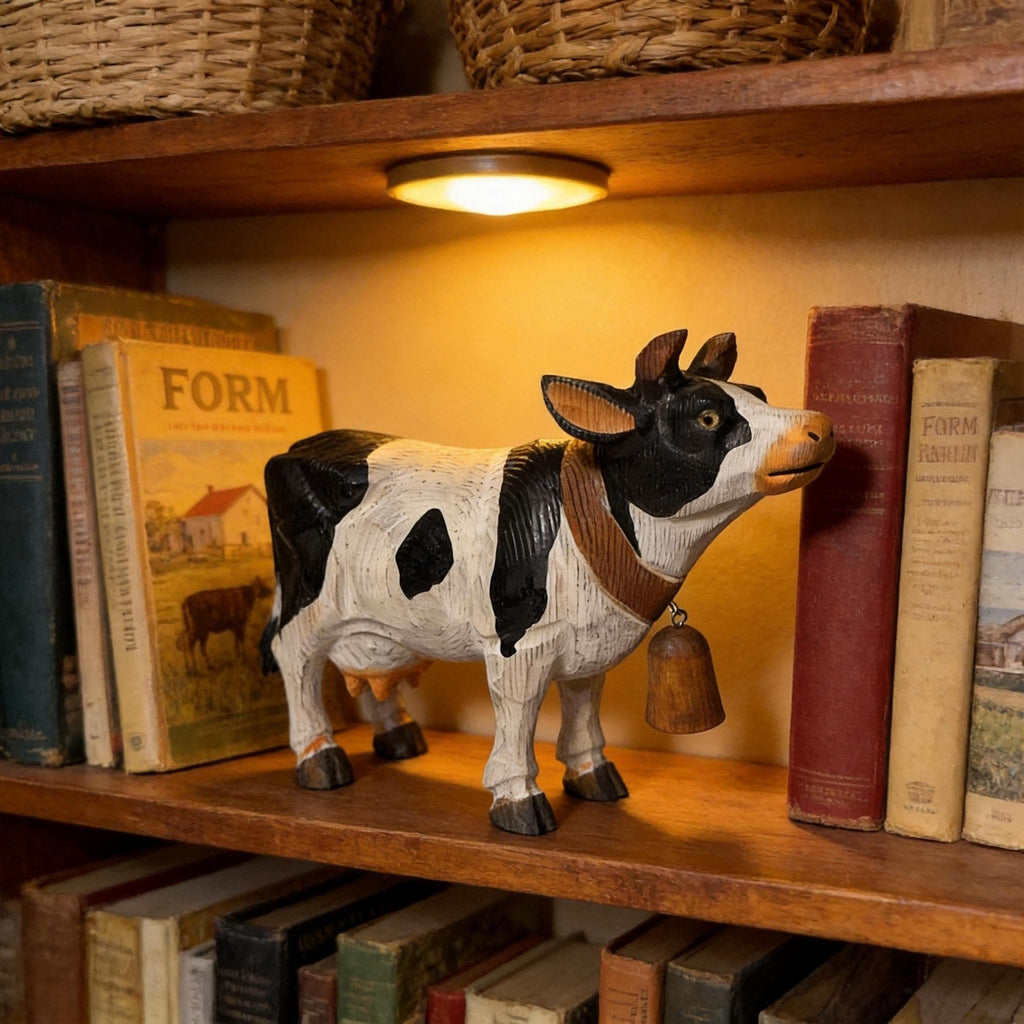 Rustic Wooden Cow Figurine Hand Carved Farmhouse Decor Farm Animal Statue Whimsical Decor Unique Gift for Cow Lover