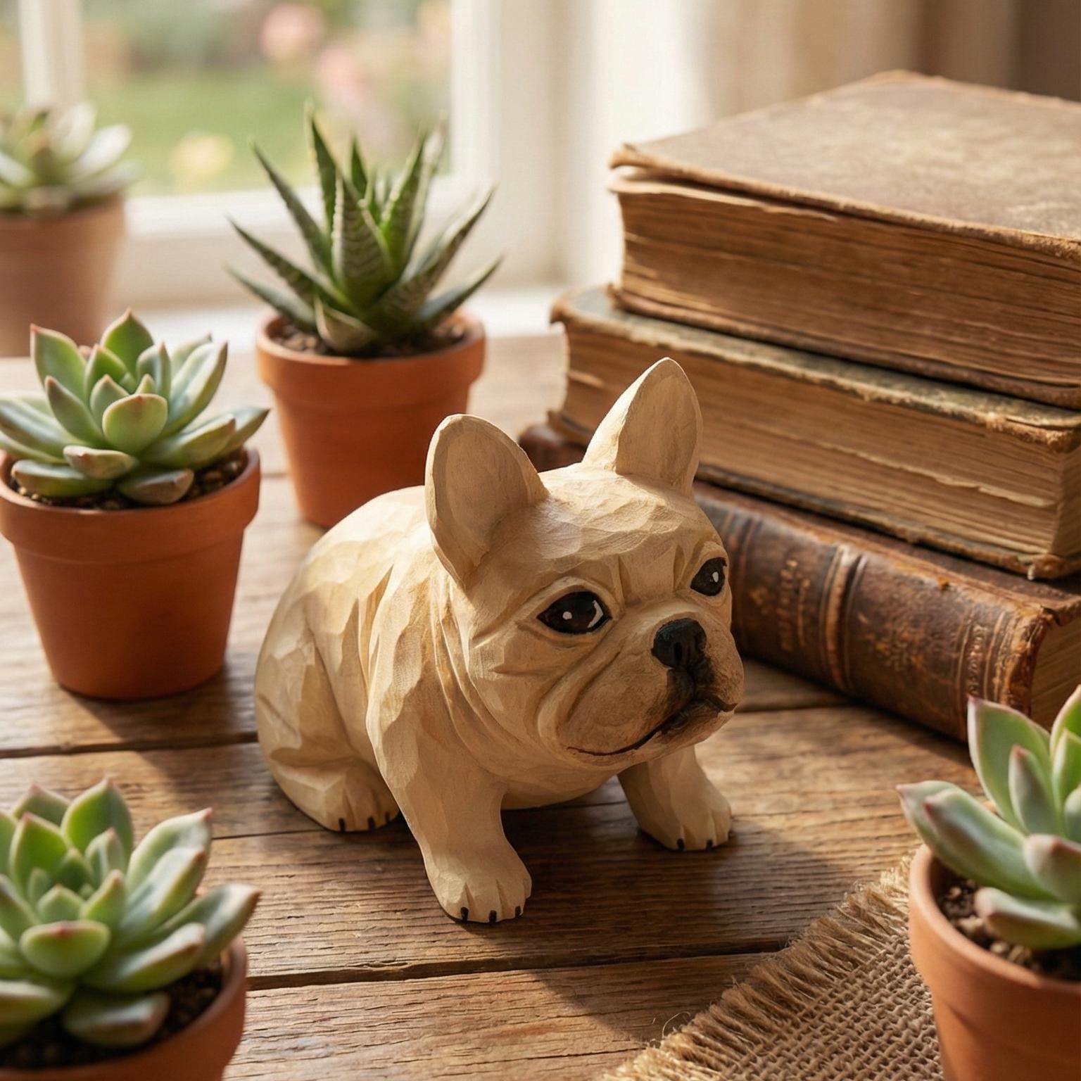 Whimsical Wooden French Bulldog Figurine Hand-Carved Dog Statue Rustic Shelf Decor Unique Pet Memorial Gift for Frenchie Lovers