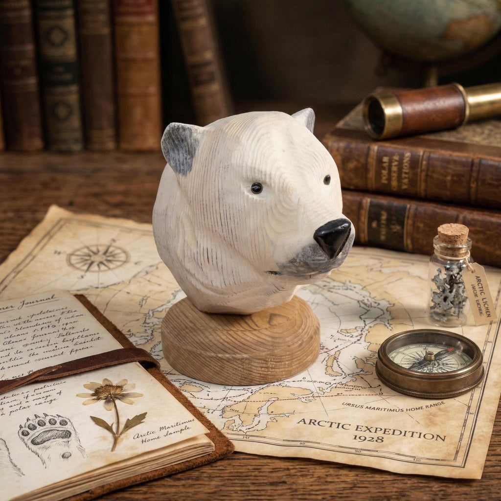 Hand-Carved Wooden Polar Bear Sculpture, Rustic Arctic Animal Decor, Nature Lover Gift