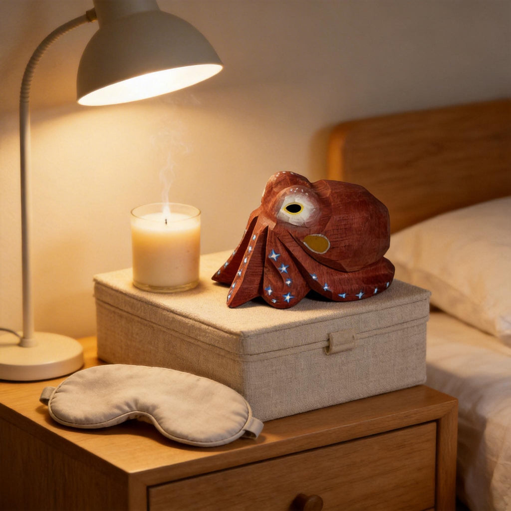Whimsical Wooden Octopus Figurine, Hand Carved Nautical Decor, Cute Ocean Animal Desk Pet, Unique Marine Life Gift for Sea Lovers
