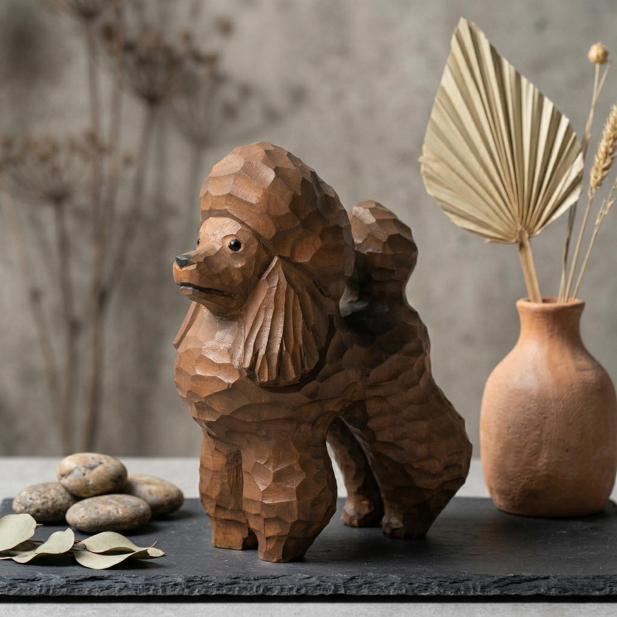 Whimsical Wooden Poodle Figurine Hand Carved Dog Statue Pet Memorial Art Shelf Decor Unique Gift for Dog Lover Dog Mom Gift
