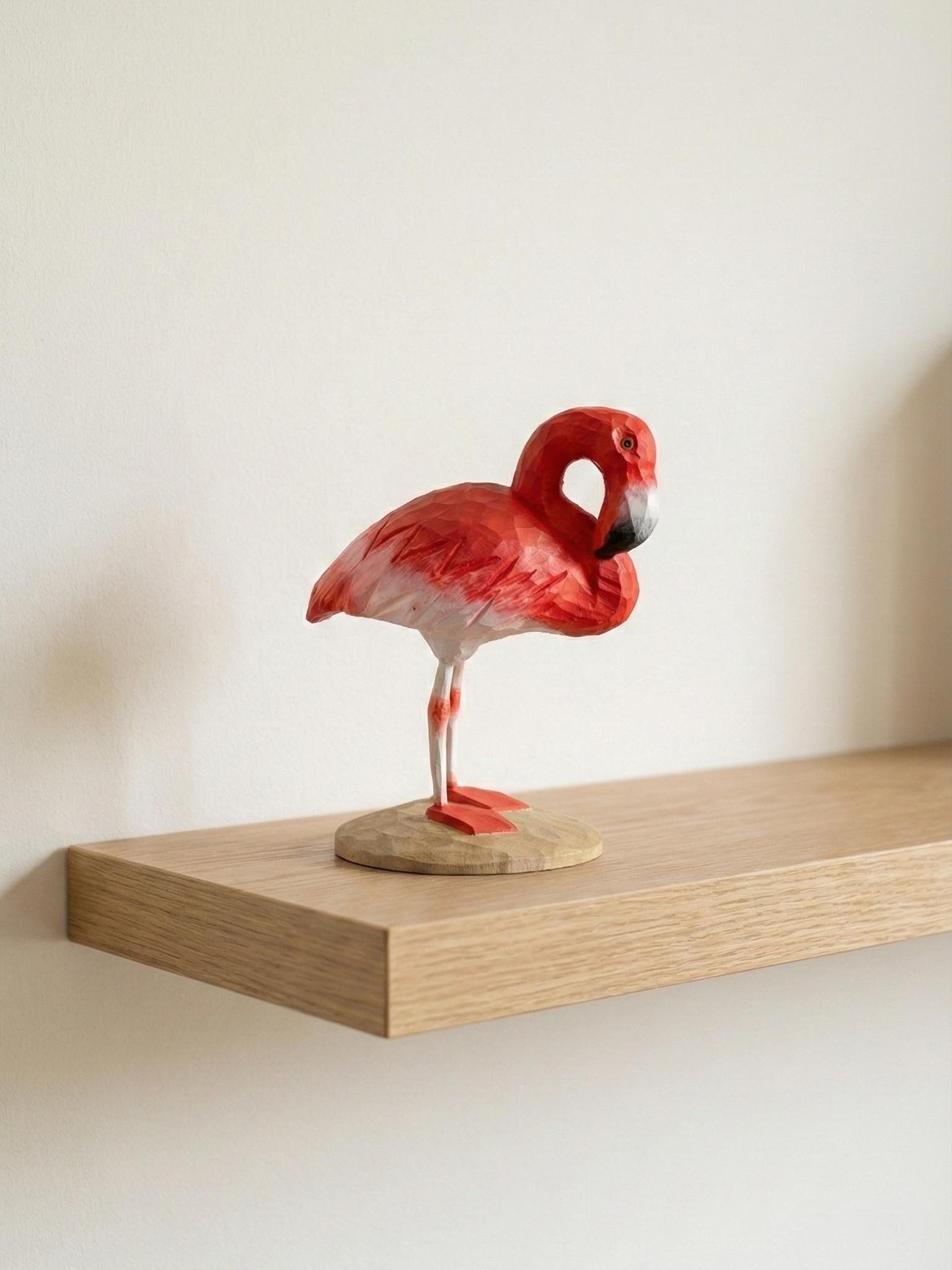 Wooden Flamingo Statue, Tropical Beach House Decor,  Gift for Bird Watchers, Rainforest Themed Decor