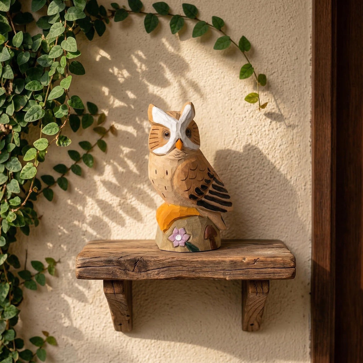Whimsical Hand-Carved Wooden Owl Figurine, Rustic Woodland Animal Decor, Unique Bird Sculpture, Nature Lover Desk Gift Idea