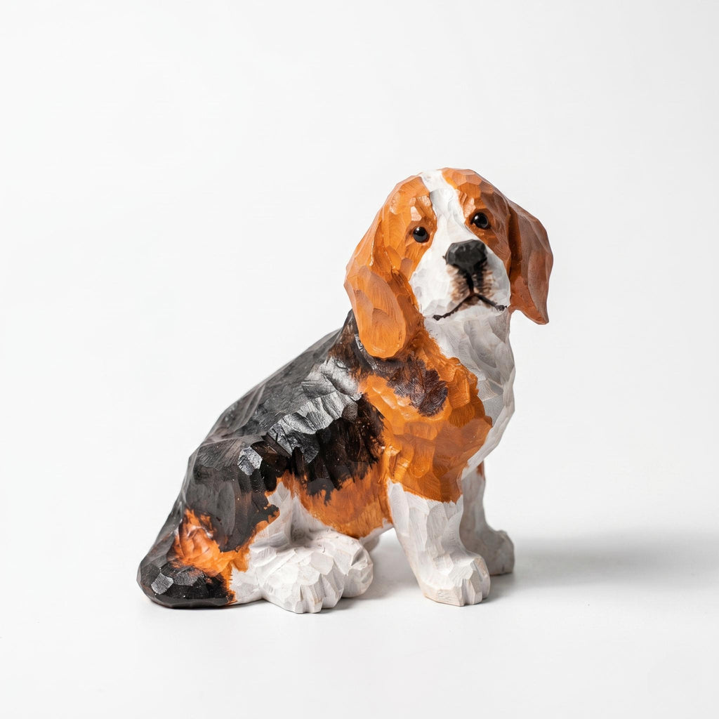 Hand Carved Wooden Beagle Figurine, Rustic Dog Lover Decor, Wood Dog Sculpture, Pet Memorial Gift, Handmade Dog Statue For Desk Shelf
