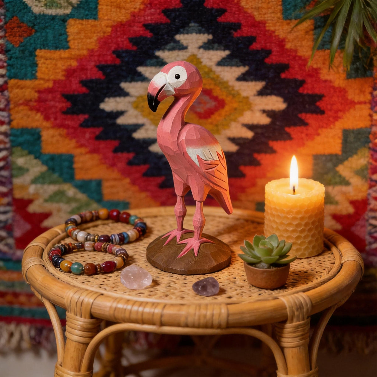 Whimsical Pink Flamingo Wood Carving Geometric Animal Sculpture Tropical Decor Hand Carved Bird Figurine Unique Gift for Bird Lover