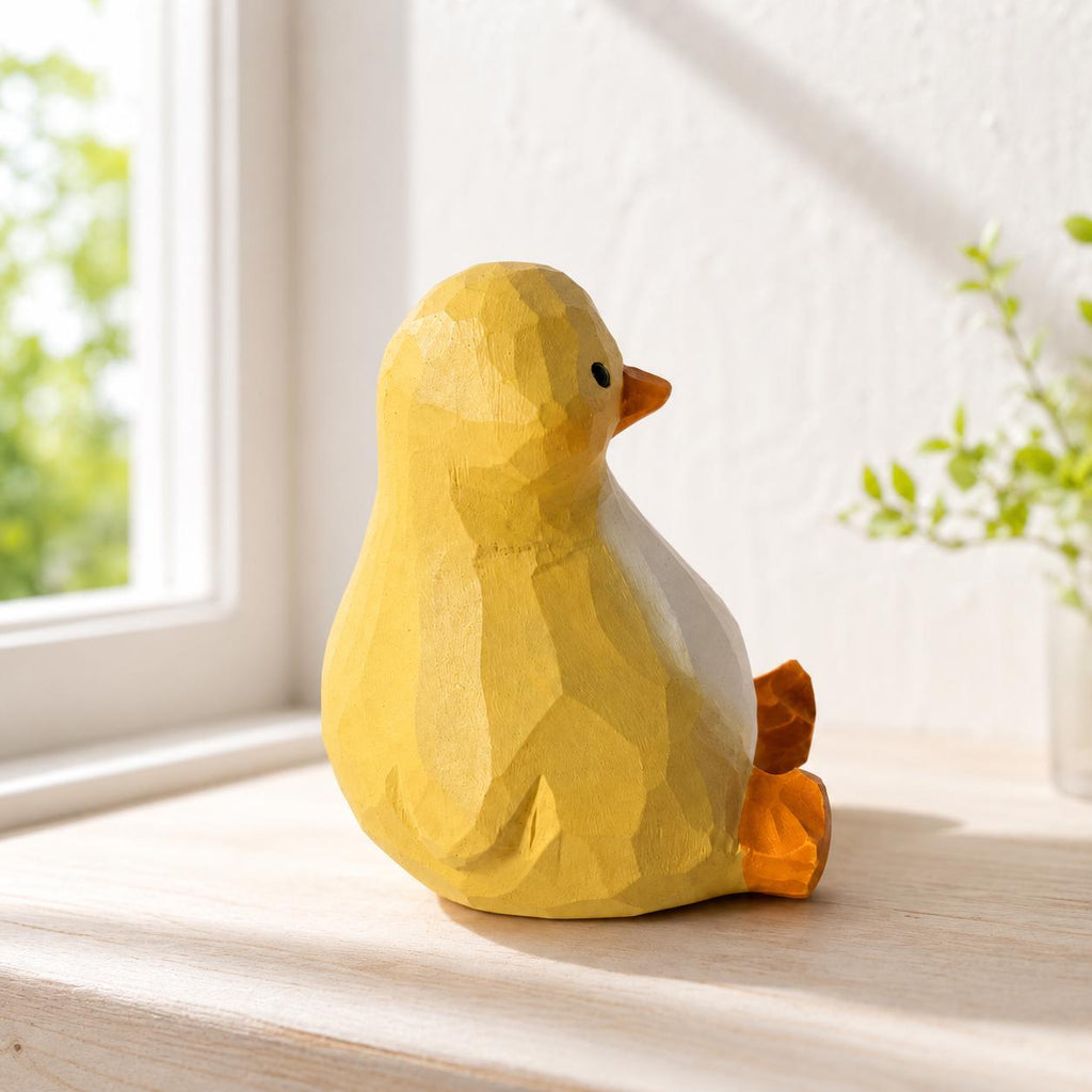 Whimsical Wooden Duckling Figurine Hand Carved Bird Nursery Decor Cute Animal Desk Pet Unique Baby Shower Gift