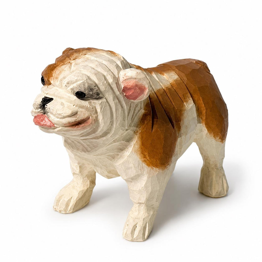 Hand-Carved Wooden Bulldog Figurine | Whimsical British Bulldog Sculpture | Chunky Desk Pet Decor | Dog Lover Gift Idea