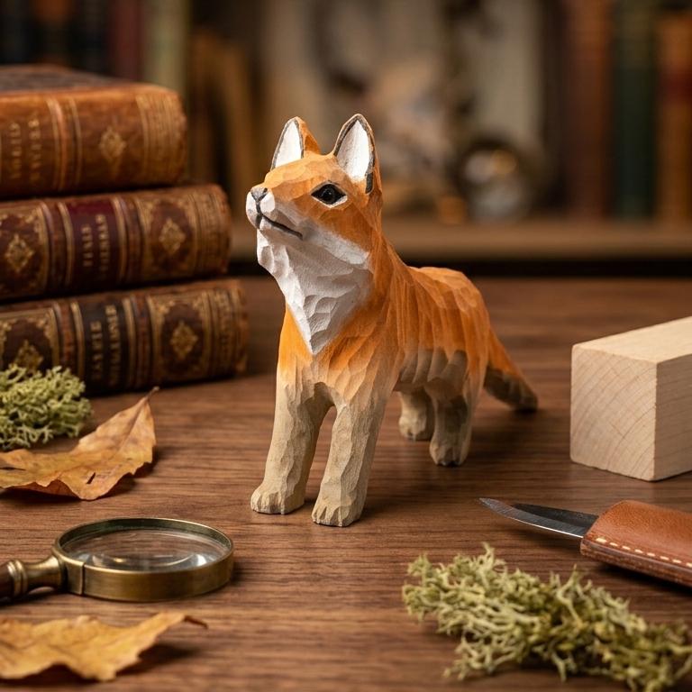 Whimsical Hand-Carved Wooden Red Fox Figurine, Rustic Forest Animal Sculpture, Woodland Nursery Decor, Wood Fox  Gift for Nature Lovers