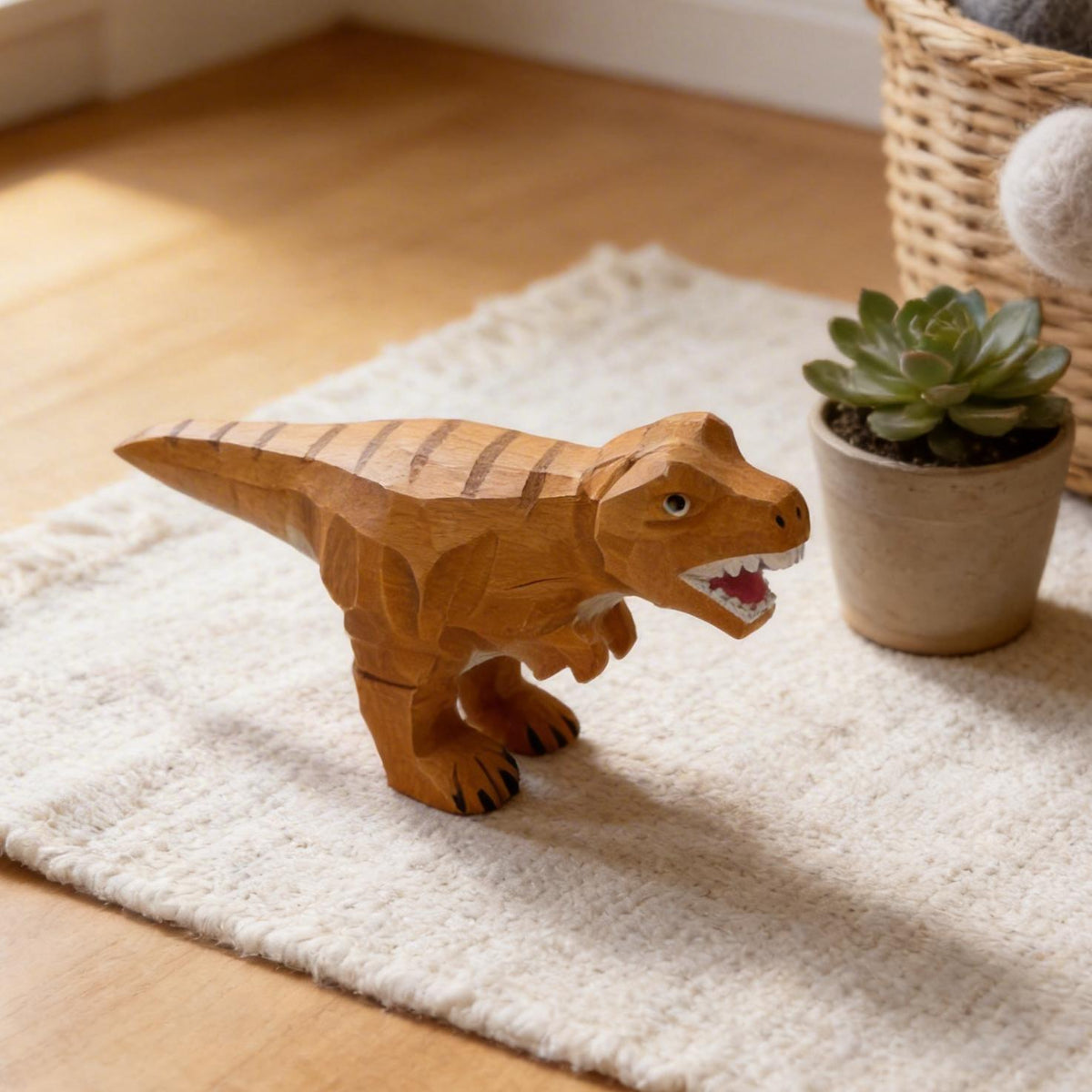 Hand-Carved Wooden T-Rex Figurine, Rustic Dinosaur Decor, Whimsical Wood Carving Art, Unique Desk Ornament, Gift for Paleontology Lovers