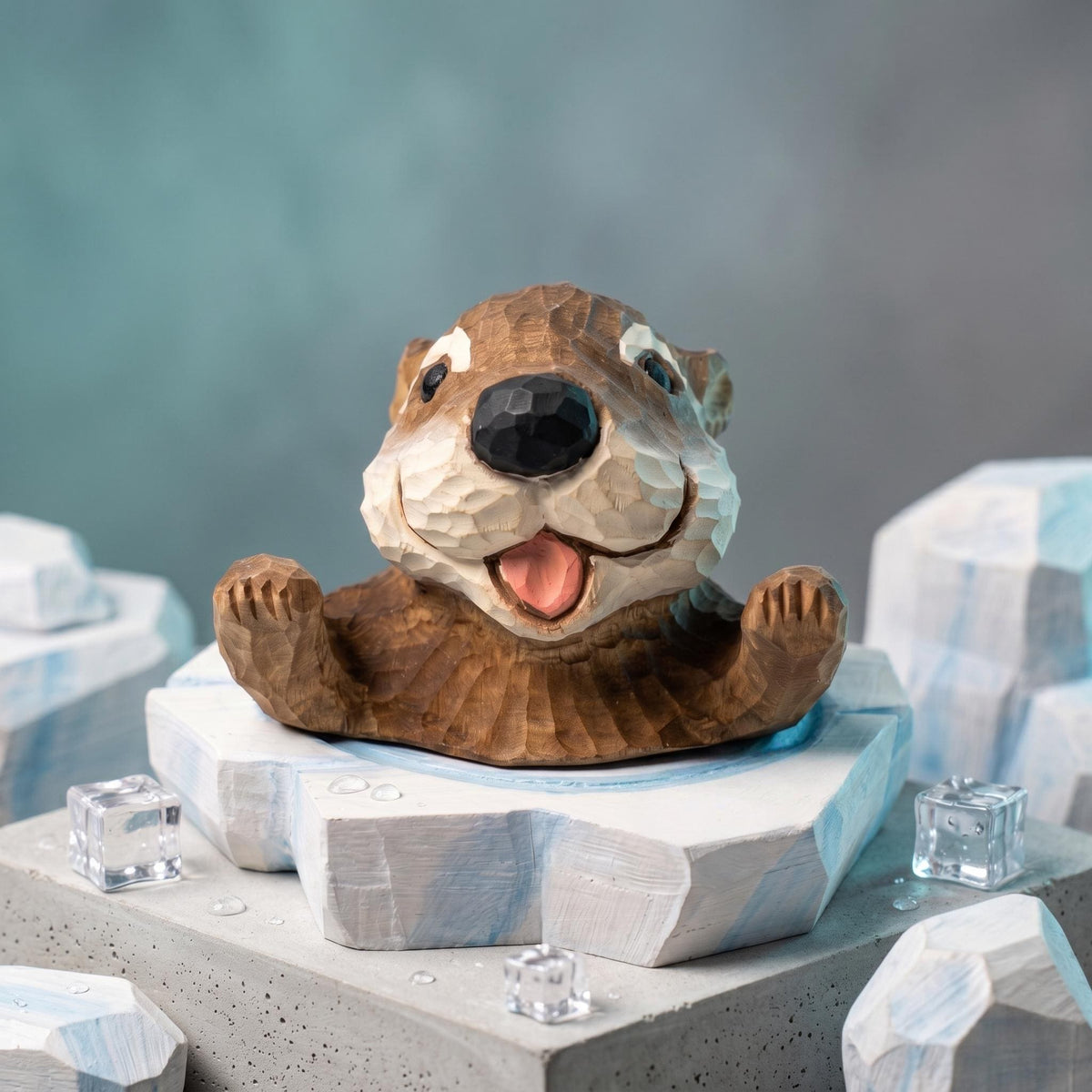 Joyful Wooden Sea Otter Hand Carved Animal Sculpture Coastal Desk Decor Cute Woodland Nursery Art Unique Gift for Animal Lovers