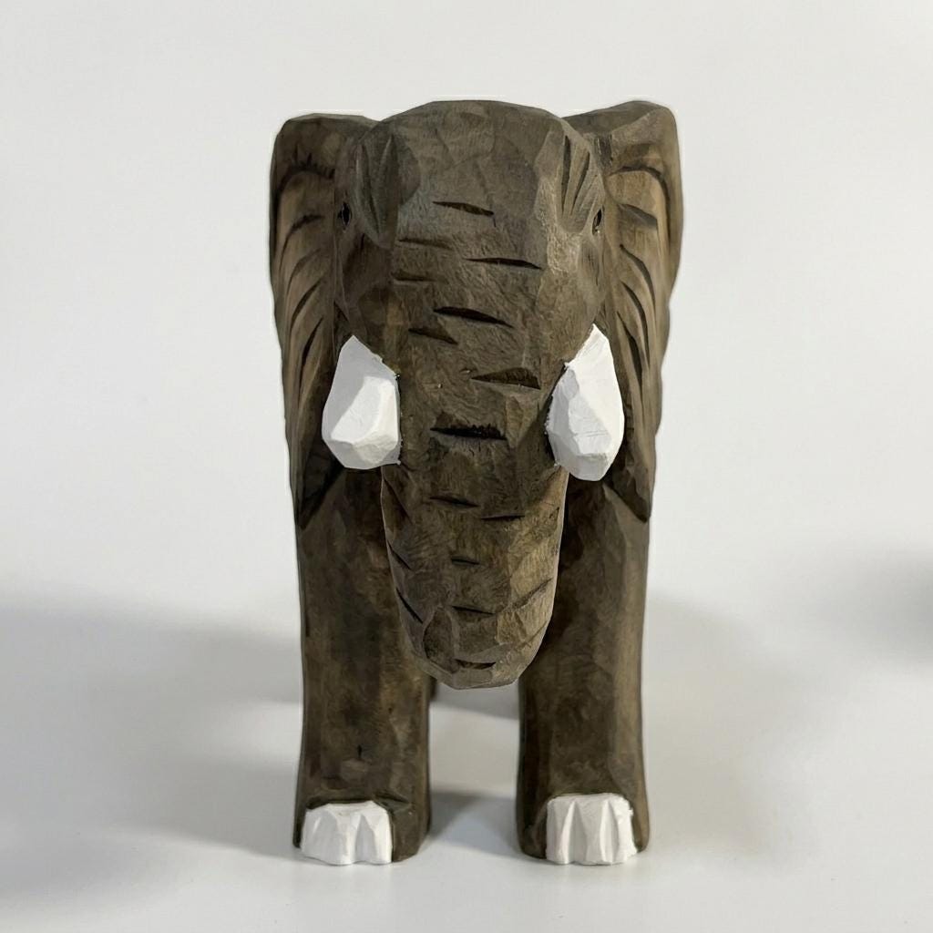 Handmade Wooden Elephant Figurine, Rustic African Elephant Carving, Animal Lover Gift, Boho Nursery Decor, Hand Carved Wood Statue