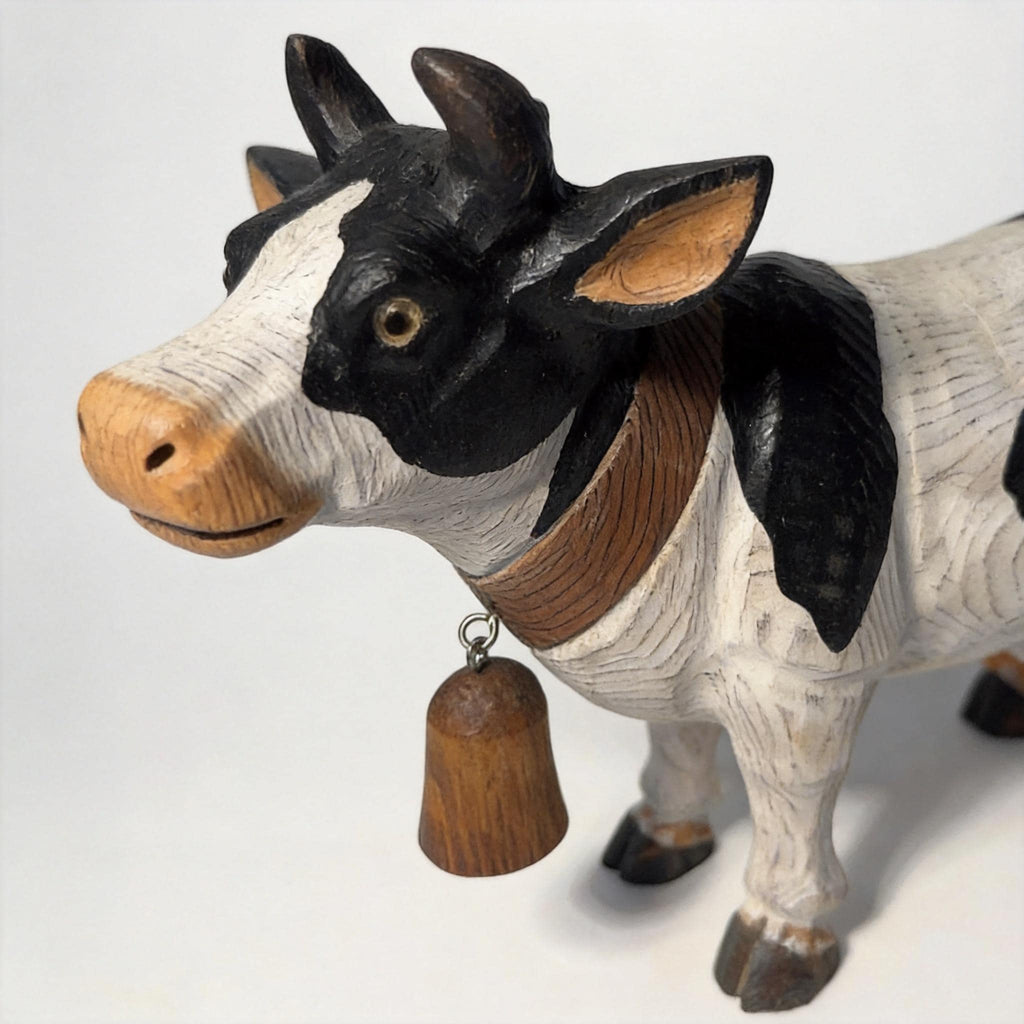 Rustic Wooden Cow Figurine Hand Carved Farmhouse Decor Farm Animal Statue Whimsical Decor Unique Gift for Cow Lover