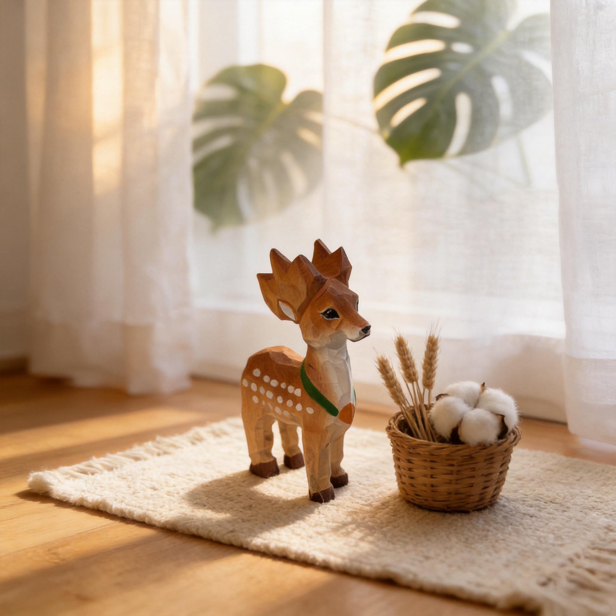 Whimsical Hand Carved Wooden Deer Miniature Woodland Animal Figurine Nursery Decor Gift for Nature Lover