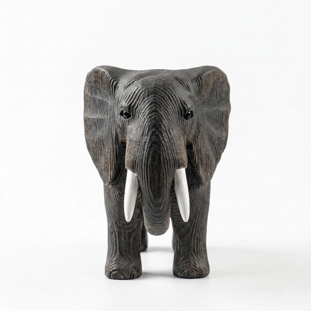Hand-Carved Wooden Elephant Figurine – Rustic Boho Nursery Decor, Shelf Sitter