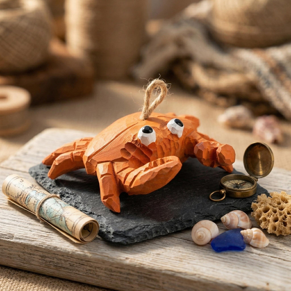 Whimsical Wooden Crab Ornament Hand Carved Coastal Decor Nautical Nursery Art Ocean Lover Gift Beach House Decor Funny Crab Figurine