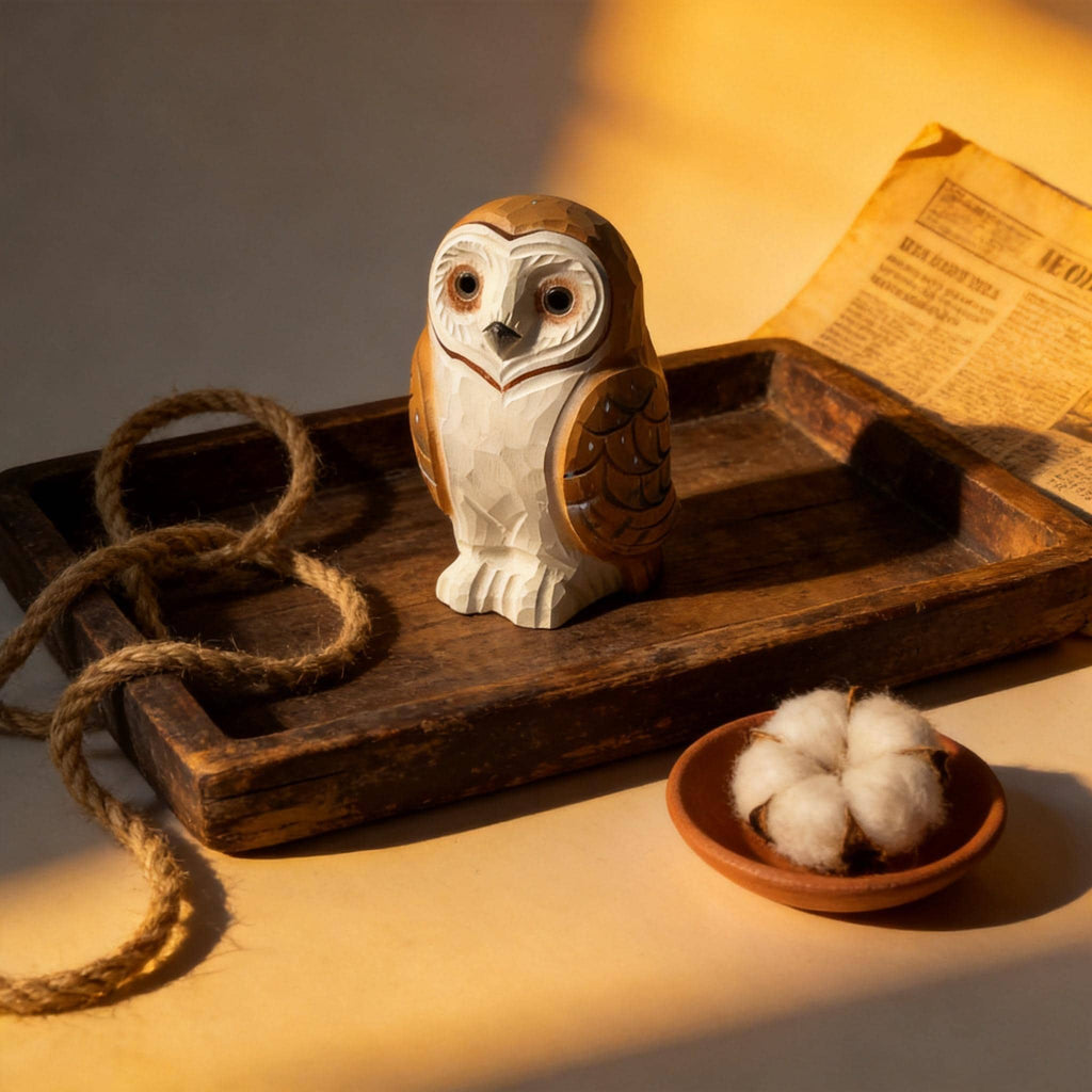 Rustic Wooden Barn Owl Hand Carved Bird Figurine Woodland Decor Unique Owl Lover Gift Hand Painted Wood Animal Statue