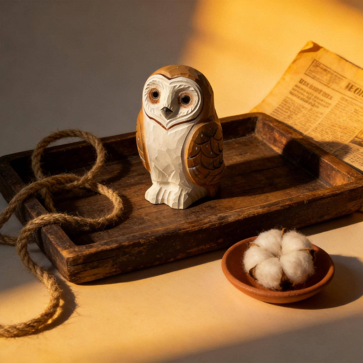 Rustic Wooden Barn Owl Hand Carved Bird Figurine Woodland Decor Unique Owl Lover Gift Hand Painted Wood Animal Statue