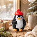 Whimsical Wooden Penguin Figurine in Red Beret, Hand Carved Bird Statue, Cute Desk Decor, Winter Animal Art, Unique Gift for Bird Lover