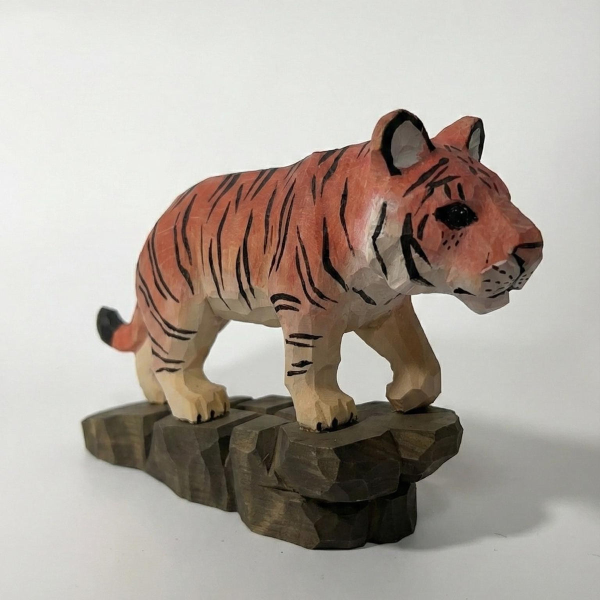 Hand Carved Wooden Tiger Figurine, Rustic Jungle Decor