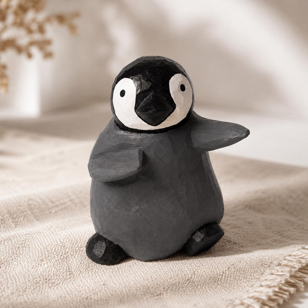 Whimsical Wooden Penguin Figurine Hand Carved Animal Decor Nursery Ornament Unique Baby Shower Gift