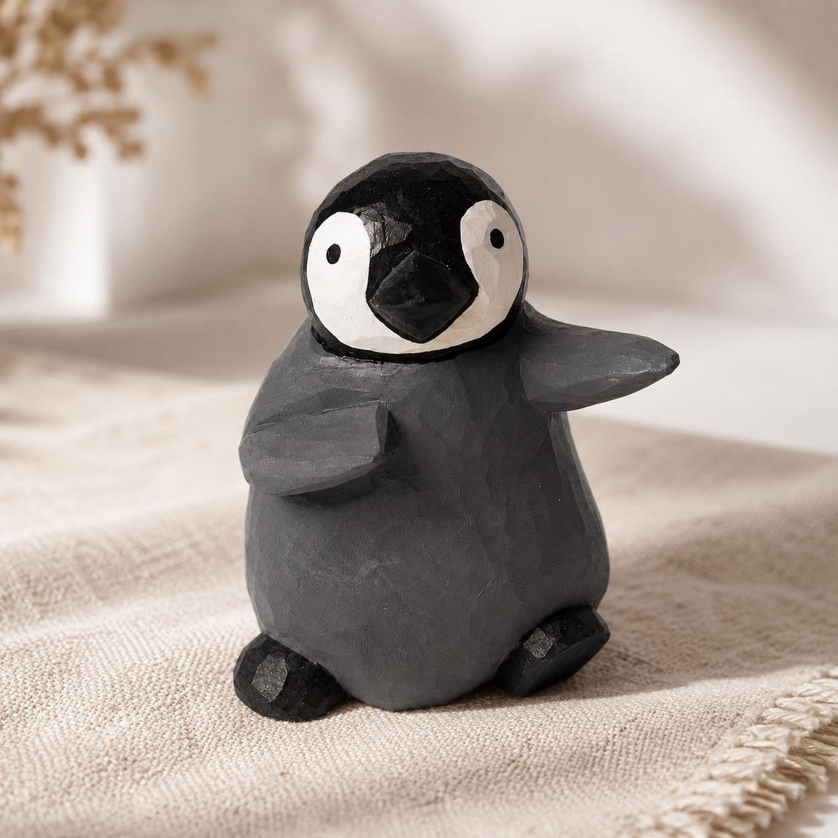 Whimsical Wooden Penguin Figurine Hand Carved Animal Decor Nursery Ornament Unique Baby Shower Gift