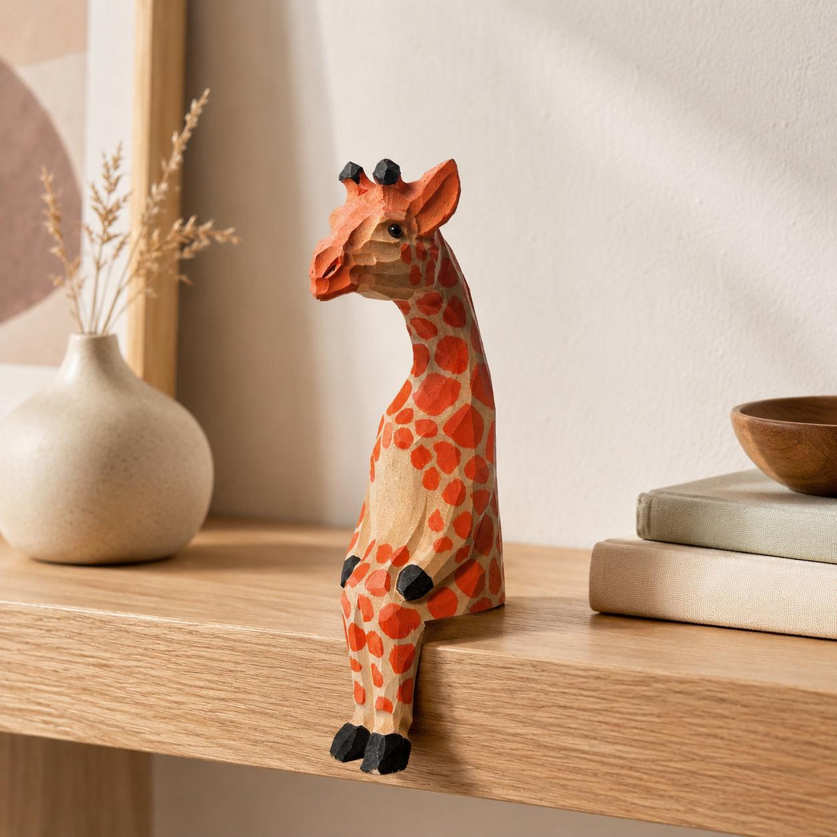 Whimsical Sitting Giraffe Wooden Shelf Sitter Handmade Safari Animal Decor Nursery Art Unique Gift for Animal Lovers