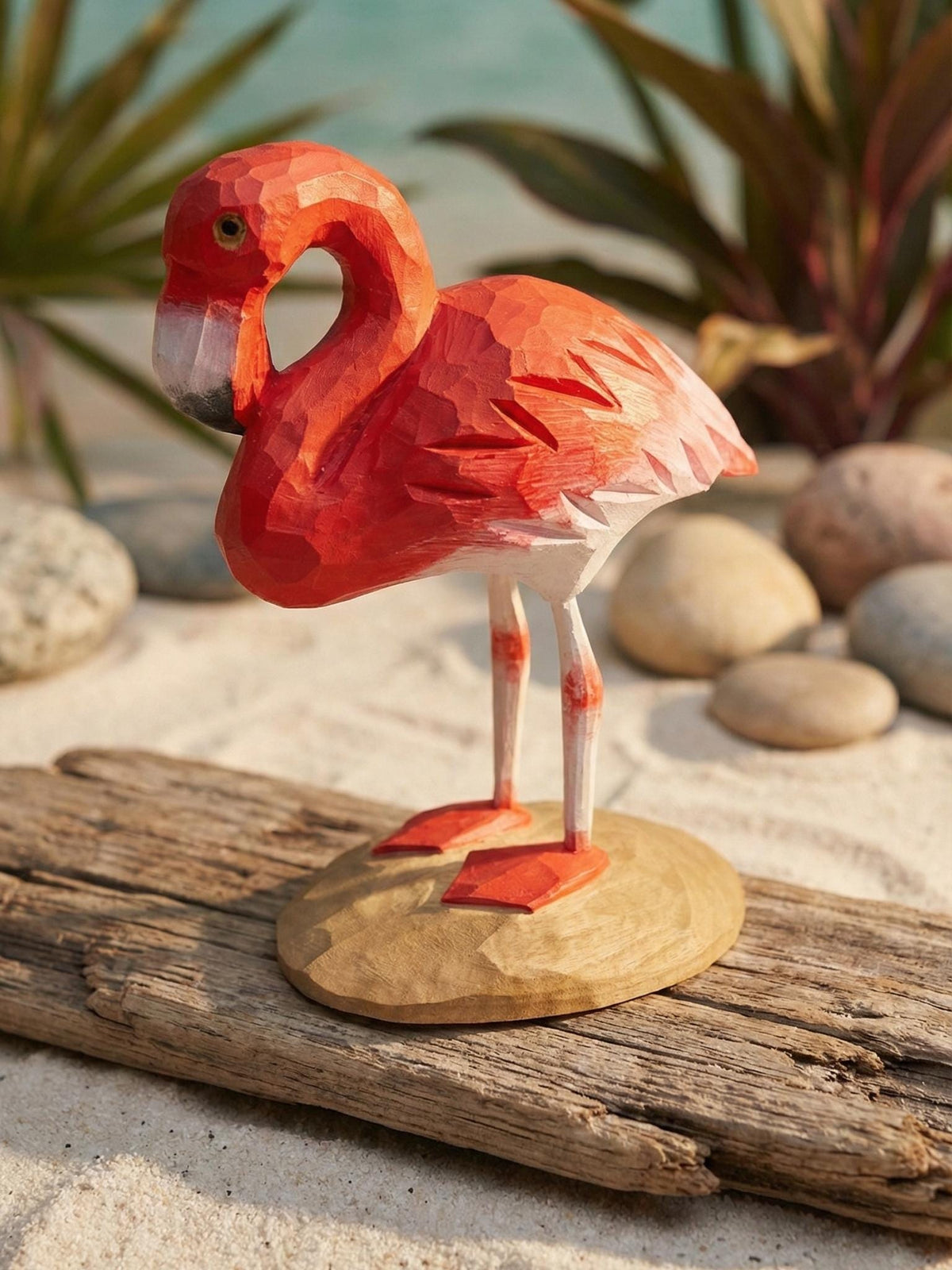 Wooden Flamingo Statue, Tropical Beach House Decor,  Gift for Bird Watchers, Rainforest Themed Decor