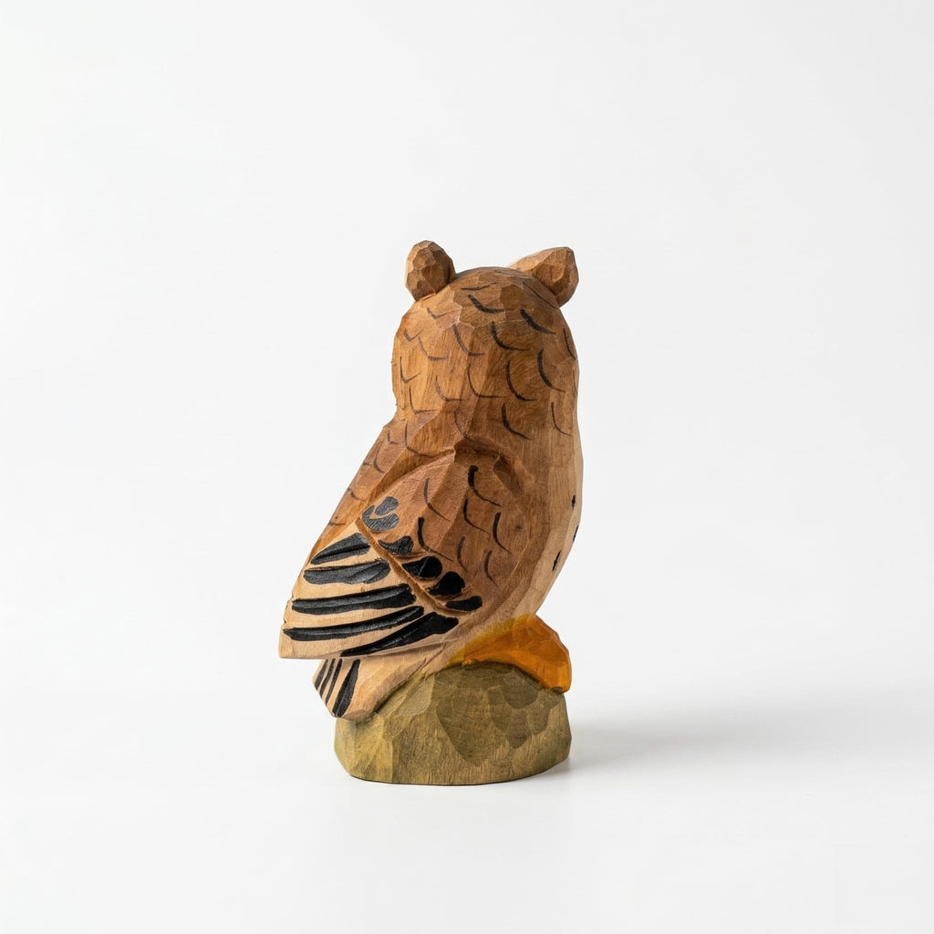 Whimsical Hand-Carved Wooden Owl Figurine, Rustic Woodland Animal Decor, Unique Bird Sculpture, Nature Lover Desk Gift Idea