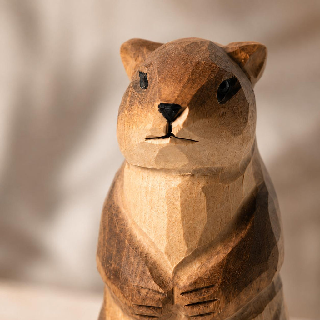 Whimsical Wooden Groundhog Statue Hand Carved Animal Figurine Woodland Nursery Decor Cute Wood Marmot Gift for Nature Lover
