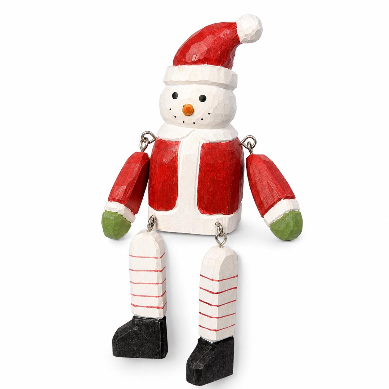 Whimsical Wooden Christmas Shelf Sitter Santa Snowman Figurine Hand Carved Winter Decor Secret Santa Gift