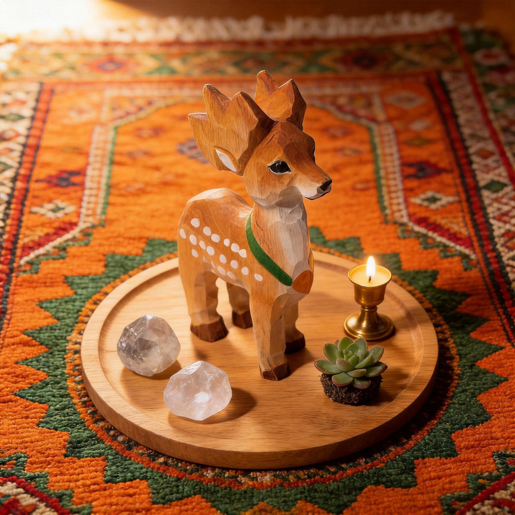 Whimsical Hand Carved Wooden Deer Miniature Woodland Animal Figurine Nursery Decor Gift for Nature Lover