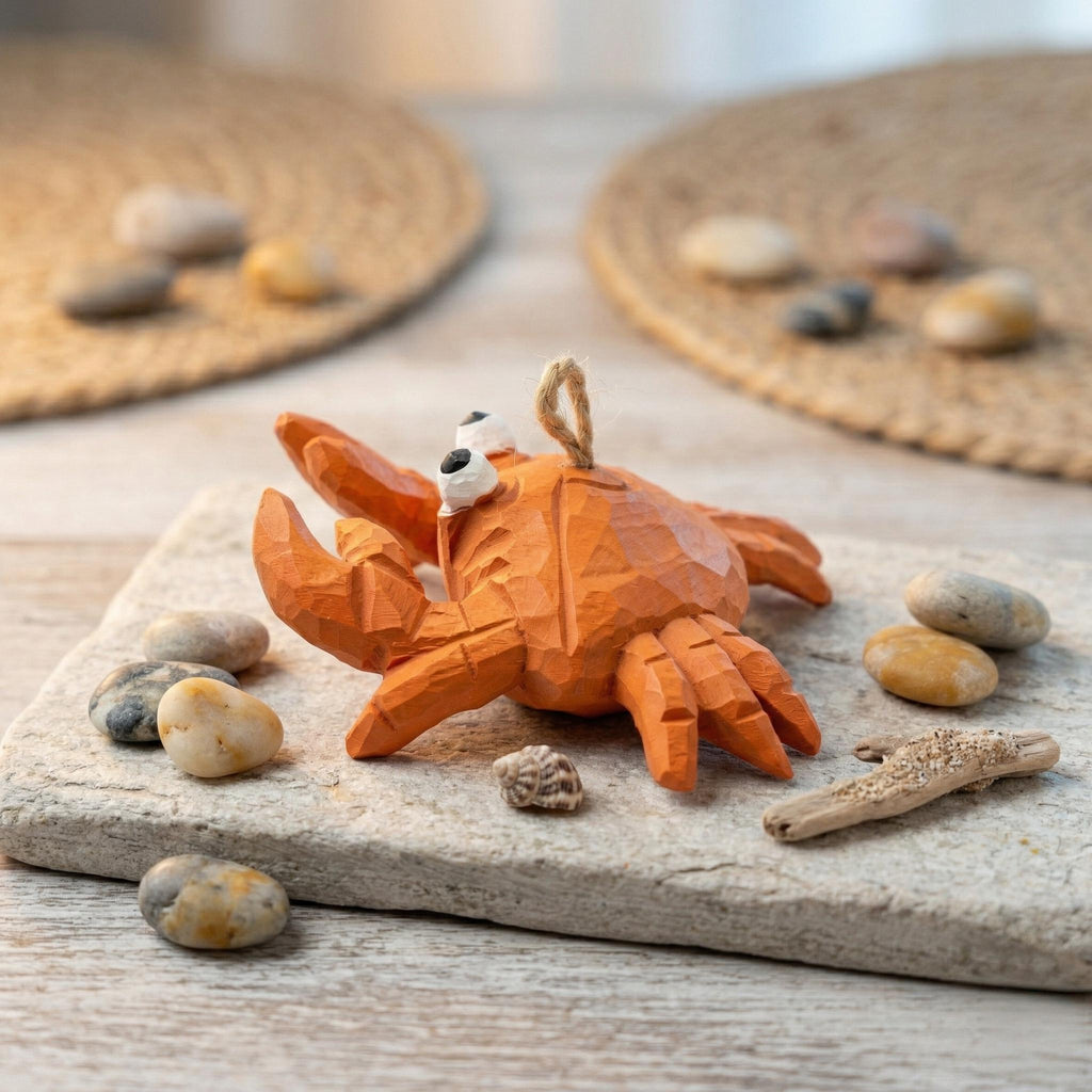Whimsical Wooden Crab Ornament Hand Carved Coastal Decor Nautical Nursery Art Ocean Lover Gift Beach House Decor Funny Crab Figurine