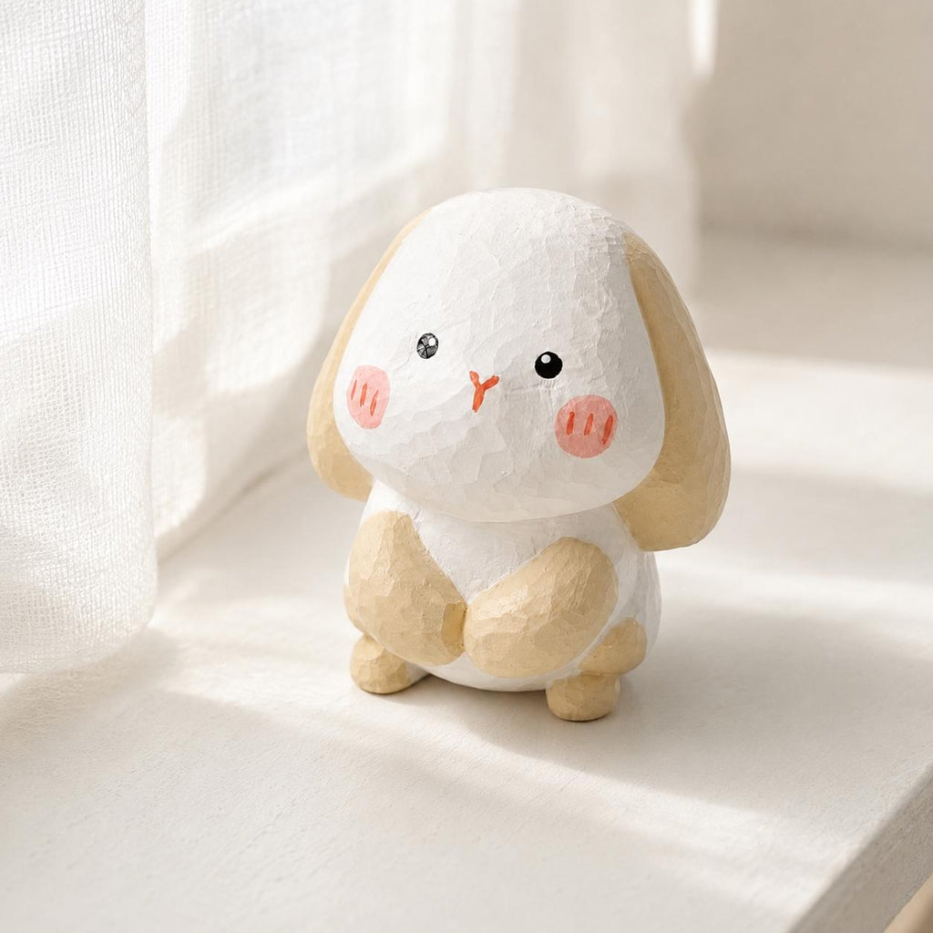 Whimsical Hand Carved Wooden Bunny Rabbit Figurine Nursery Decor Wood Animal Art Cute Easter Gift for Her
