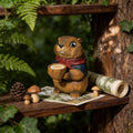 Whimsical Hand-Carved Wooden Groundhog Figurine, Cute Woodchuck Holding Bowl Decor, Cozy Woodland Animal Desk Pet, Nature Lover Gift