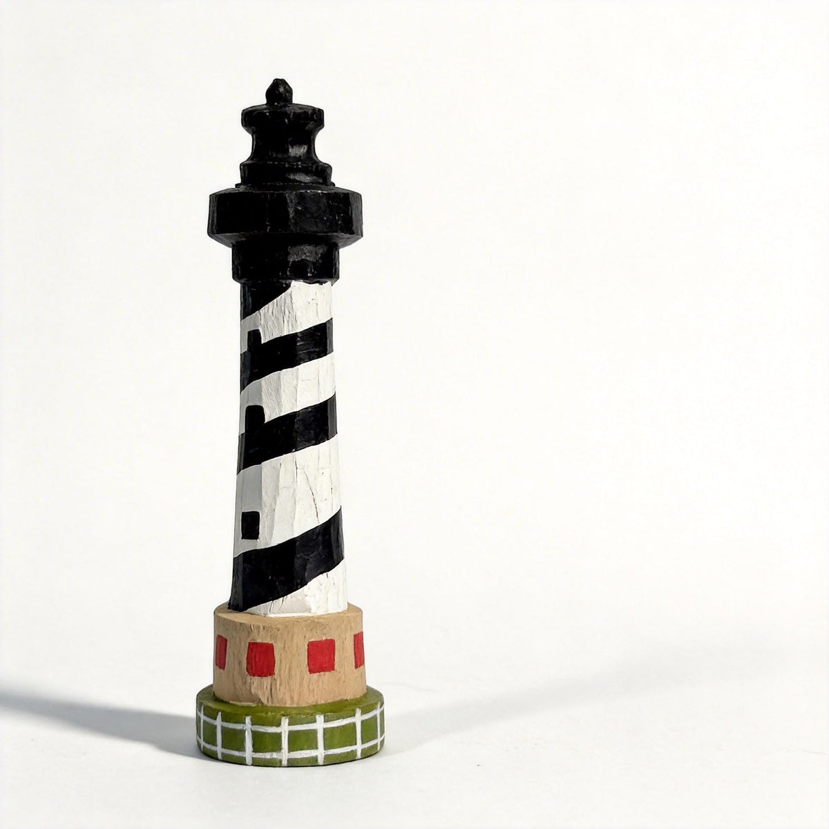 Rustic Hand-Carved Wooden Lighthouse Black and White Nautical Coastal Decor Unique Beach Lover Gift Ocean Theme Nursery Accent