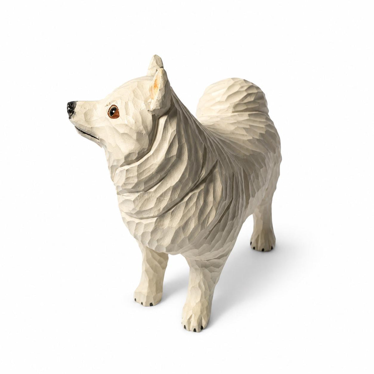 Handcarved White Spitz Dog Figurine Wooden Puppy Statue Rustic Shelf Decor Pet Memorial Gift Carved Samoyed Sculpture Dog Lover Present