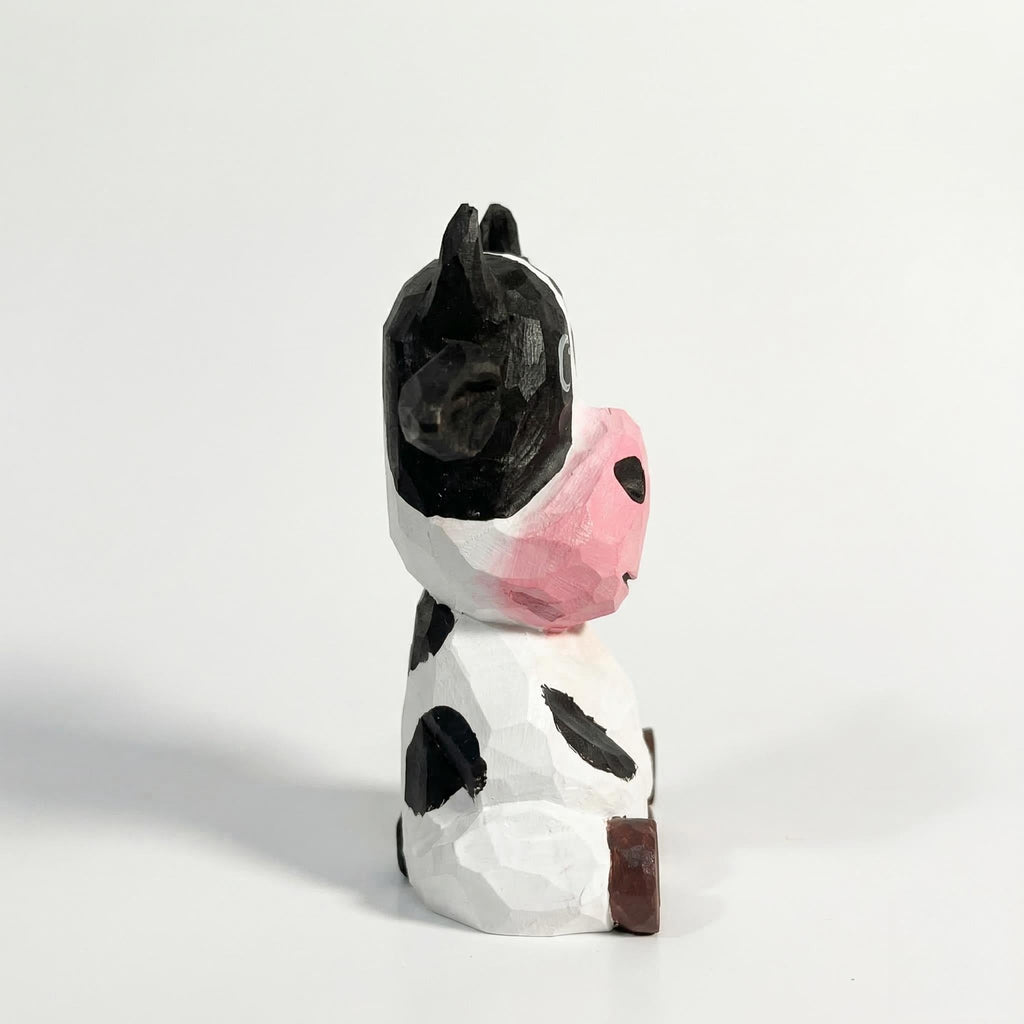 Whimsical Hand Carved Wooden Cow Figurine Sitting Farmhouse Decor Rustic Animal Art Unique Gift for Cow Lovers Nursery Shelf Decor