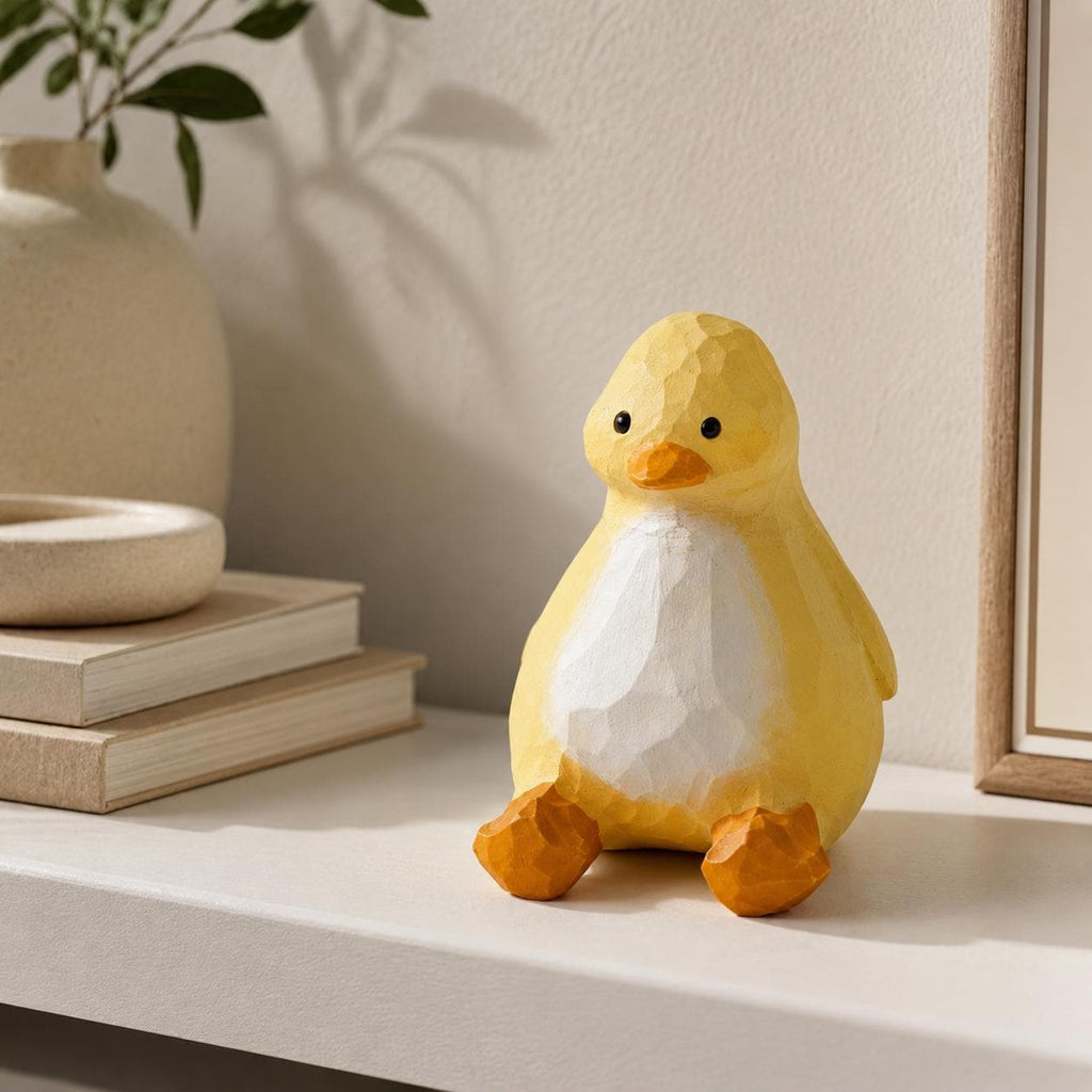 Whimsical Wooden Duckling Figurine Hand Carved Bird Nursery Decor Cute Animal Desk Pet Unique Baby Shower Gift